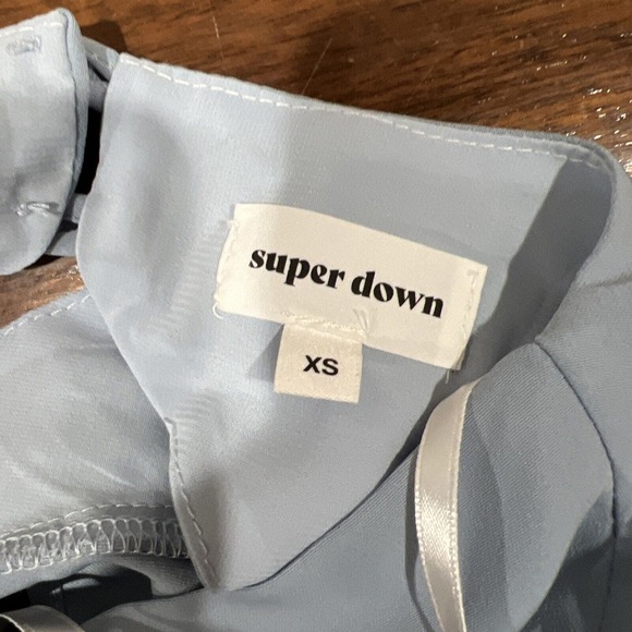 Super Down Dress Women Extra Small Light Baby Blue Long Maxi Cut Out Cap Sleeve - Picture 9 of 11